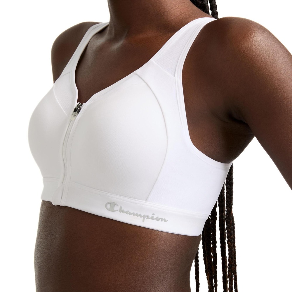 Champion Motion Control Zip Front Sports Bra White Maximum Support 36C NWT